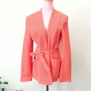 RARE VTG 90s Guiseppe Zanotti Waffle Knit Coral Belted Robe Jacket Women Size 14